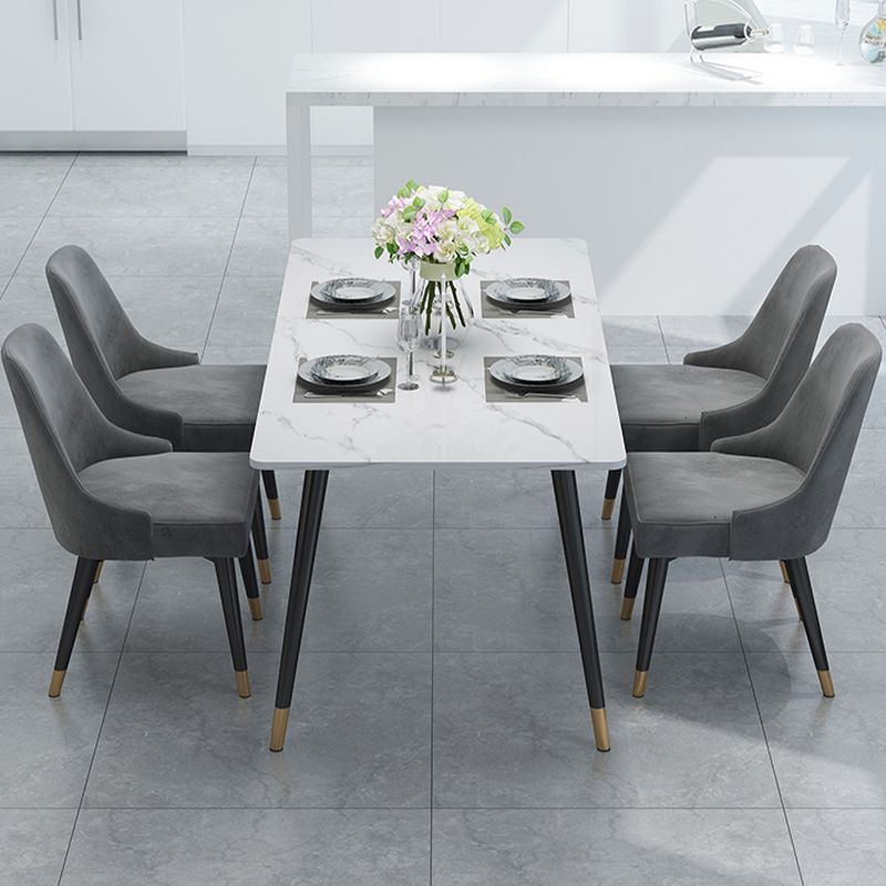 Stone Top Rectangle Dinette Table Traditional Luxury Metal Tripod Base Dining Table
