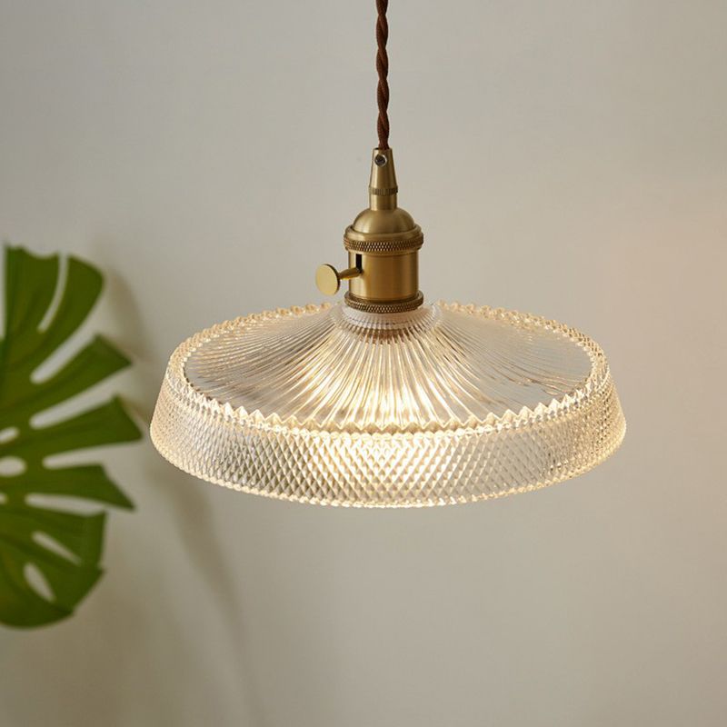 Pot Cover Clear Glass Suspension Lighting Retro Style 1 Head Restaurant Pendant Ceiling Light