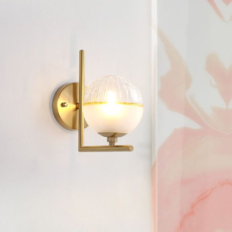 Frosted Glass Global Sconce Modernist 1 Head Brass Wall Mounted Light Fixture with Metal Arm