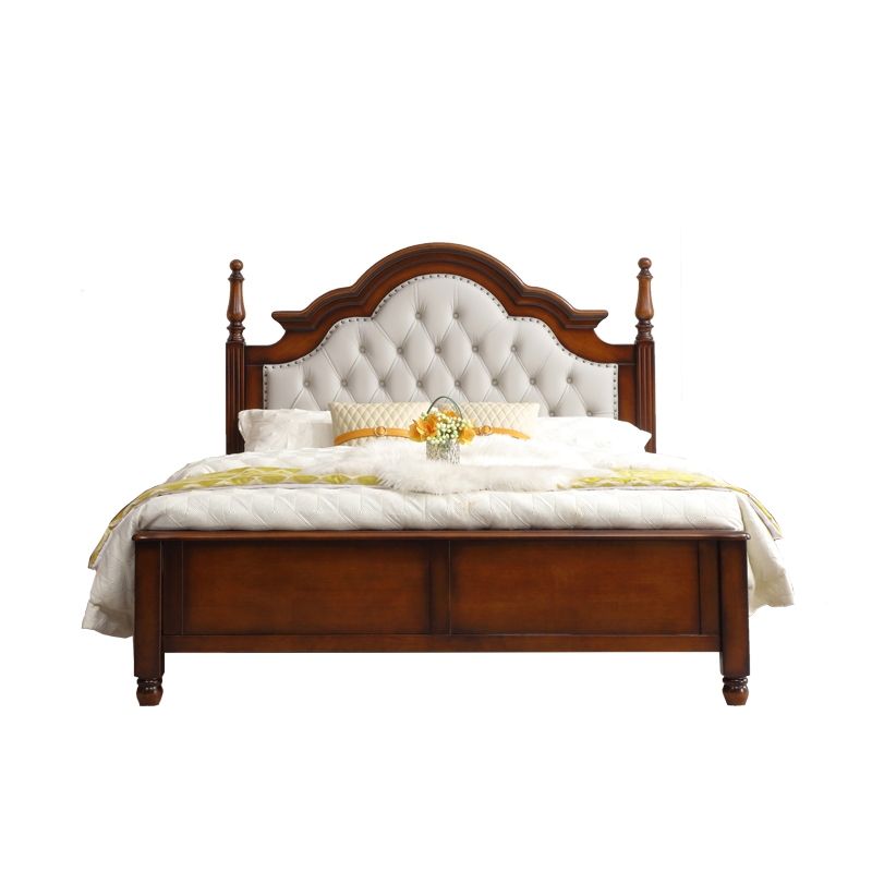 84.65 inch Wide Victorian Bed Frame Pine Wood Bed with Upholstered Headboard