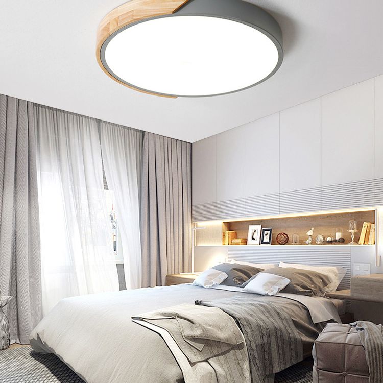 Rounded Flush Ceiling Lights 1 Light Wood Minimalism Flush-Mount Light Fixture