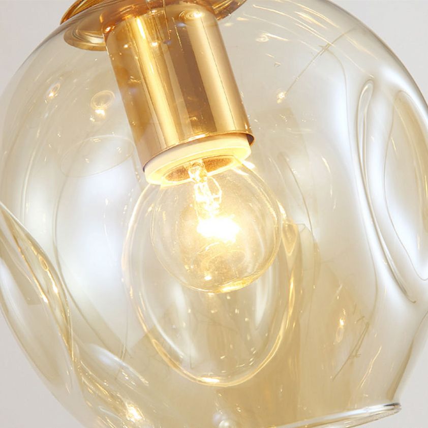Dimpled Cup Shaped Cluster Pendant Minimalist Cognac Glass 10-Head Stairs Ceiling Light in Brass