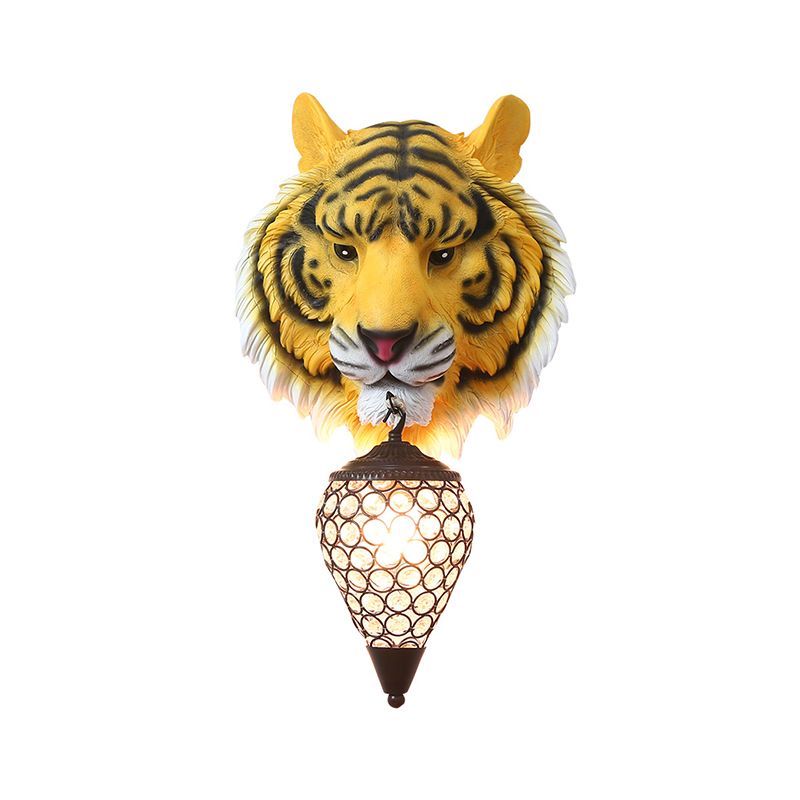 Jaune 1 applique lumineuse Lumière Rustique Tiger Tiger Mur Murning Fixture for Living Room with Teardrop Crystal Shade