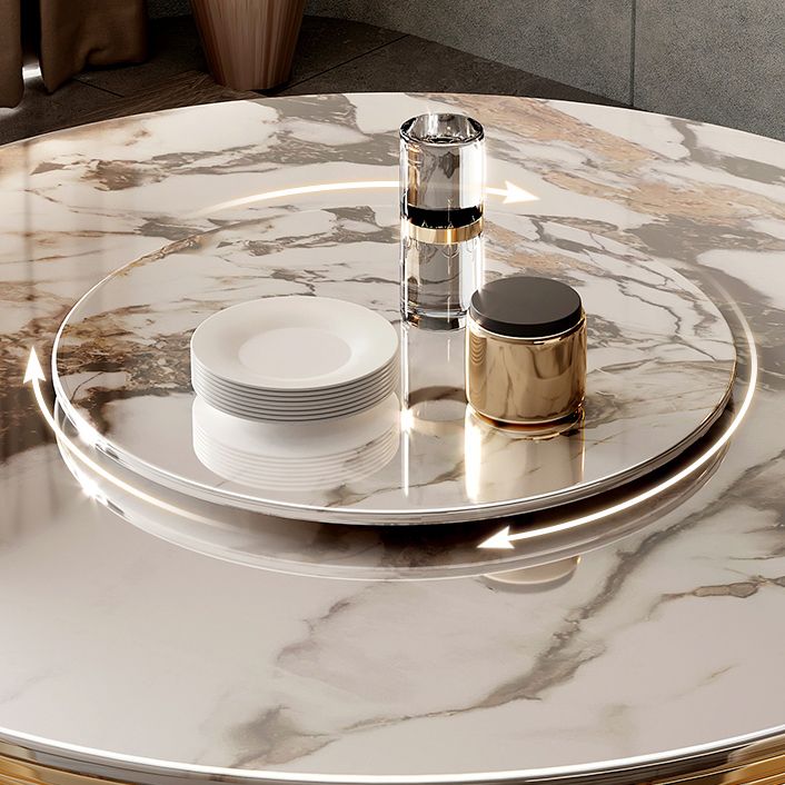 Traditional Luxury Stone Dining Table Round Gold Base Convertible Dining Table