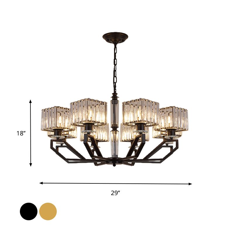 6 Lights Chandelier Light Fixture Modern Cuboid Crystal Block Ceiling Pendant Lamp in Black/Gold