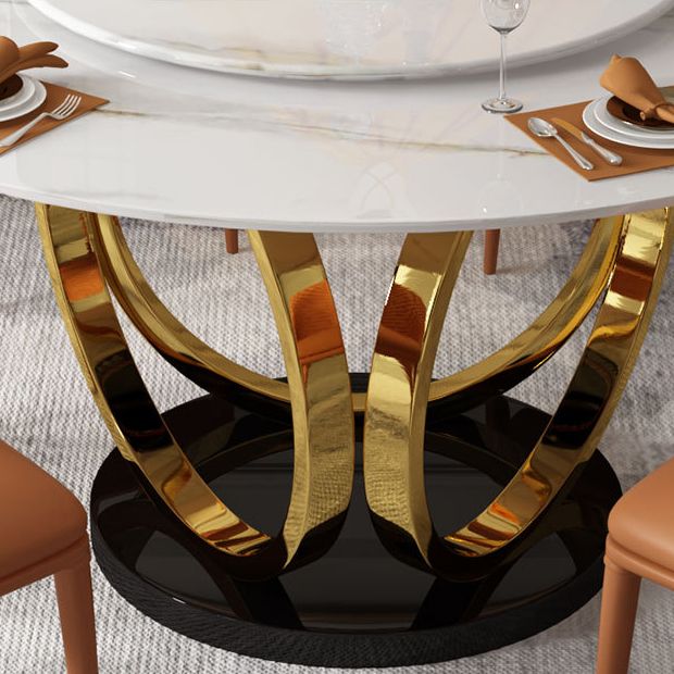 Contemporary Round Turntable Faux Leather Dining Set Stone 1/4/7 Pieces Dining Furniture