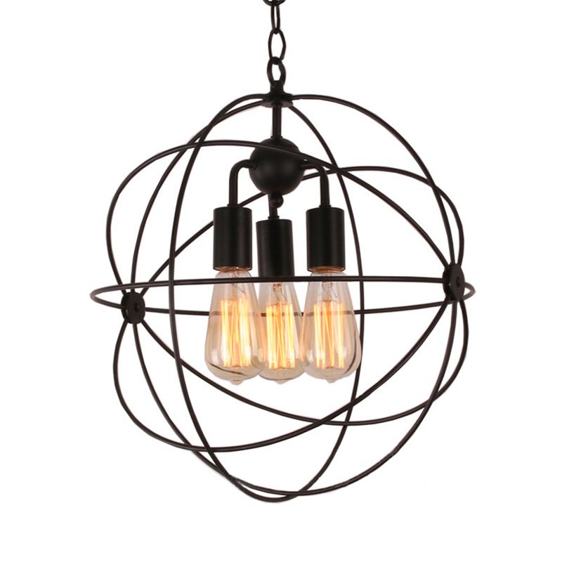 Draadbol metalen schaduw hanglamp licht industriële stijl 3 bollen restaurant hangende lamp met ketting in zwart