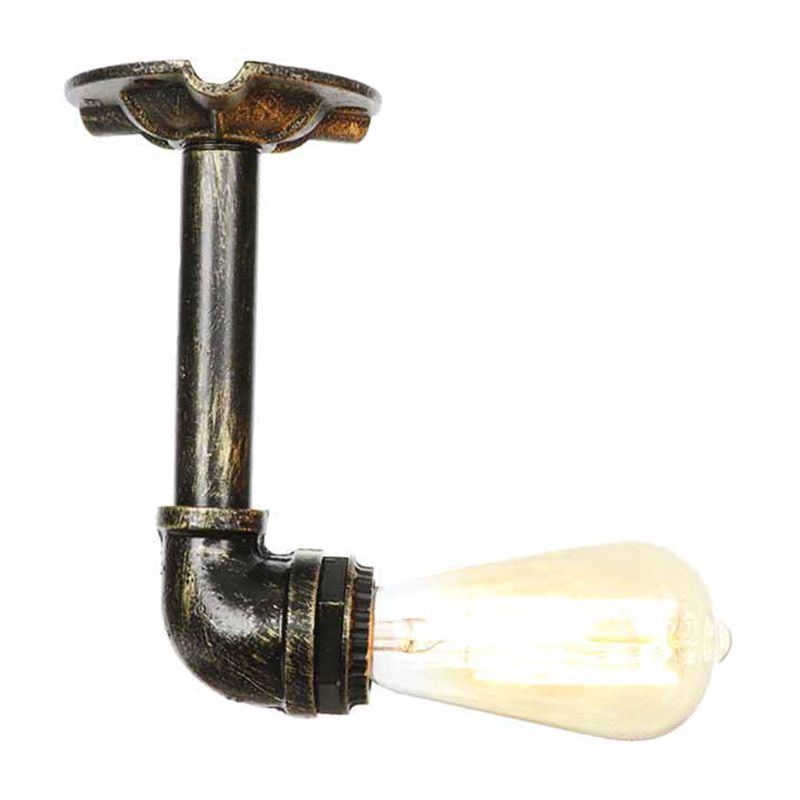 1 Light Metallic Semi Flush Vintage Aged Brass/Aged Silver/Antique Bronze Angle Pipe Indoor Ceiling Mount Light Fixture