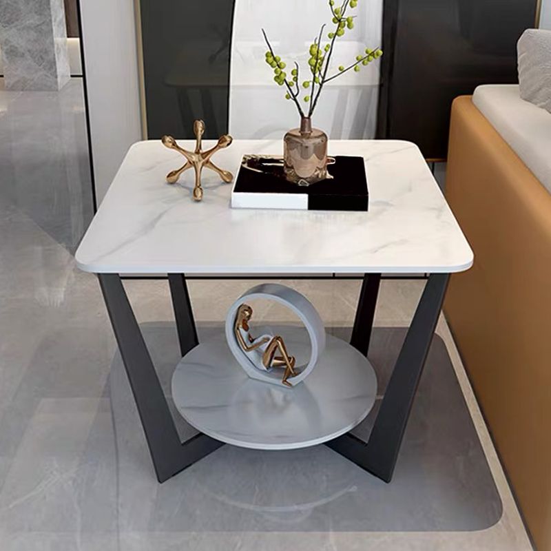 Modern Square Side Table Slate Sofa Corner Table with Storage