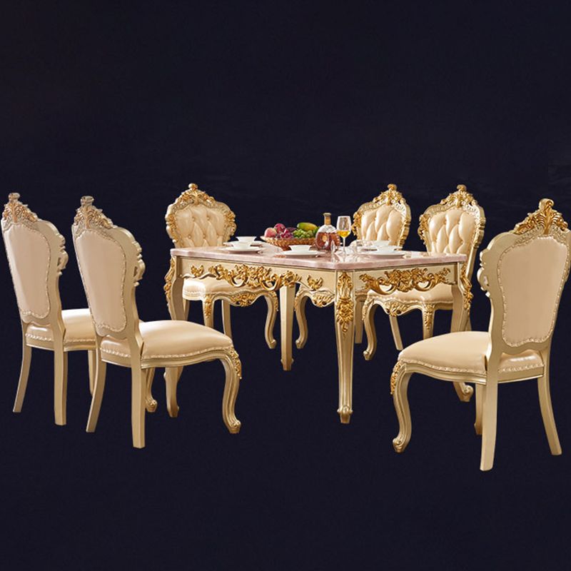 Rectangle Shape Victorian Style Dining Table Fixed Table with Marble