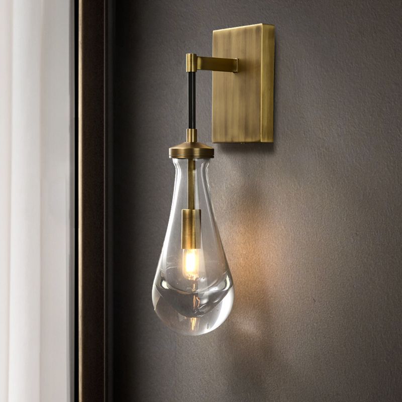 Modern Metal Wall Sconce Drop Shape Wall Light with Glass Shade for Bedroom