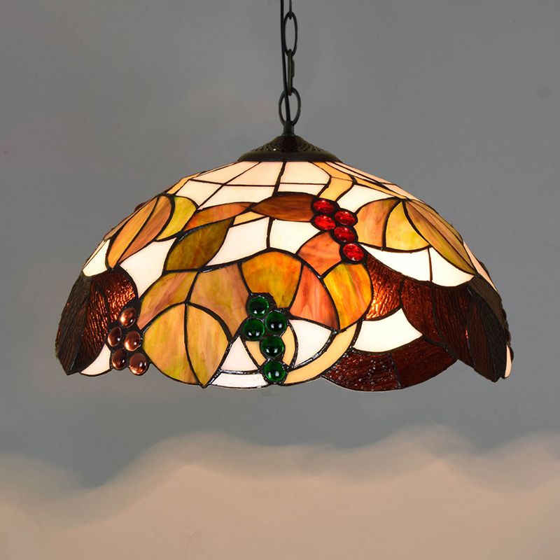 Tiffany-Style Dome Ceiling Light 1-Light Stained Glass Hanging Pendant Light for Restaurant