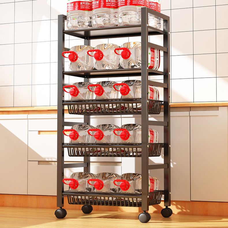 Home Dining Prep Table Open Storage Kitchen Trolley with Basket