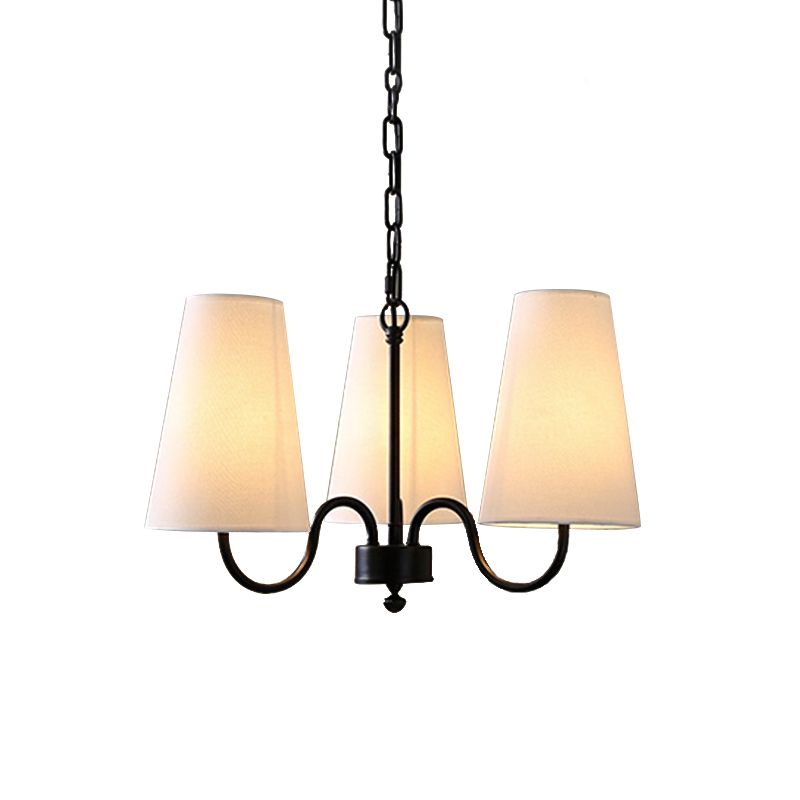 3/5 Bulbs Chandelier Lighting Fixture Rural Living Room Pendant Lamp with Conical Fabric Shade in Black