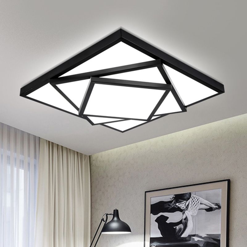 Lámpara de techo de montaje empotrado rectangular/cuadrada en blanco y negro, lámpara LED de metal moderna para sala de estar, 16"/19,5"/25" de ancho