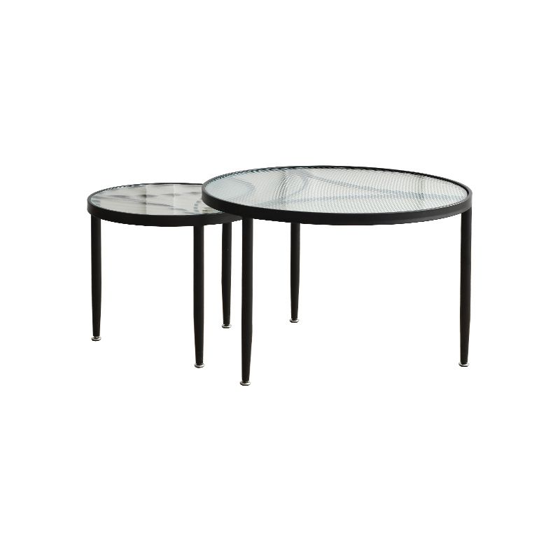 Clear Glass Top Round Coffee Table 3 Legs Cocktail Nesting Table Set