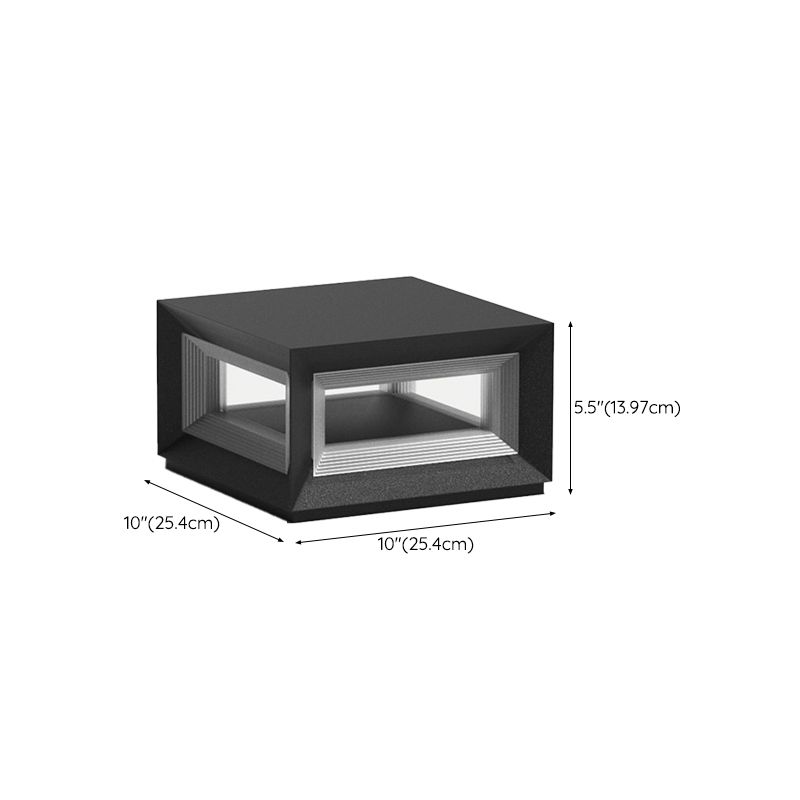 Contemporary Square Outdoor Solar Pillar Lamp in Black for Courtyard