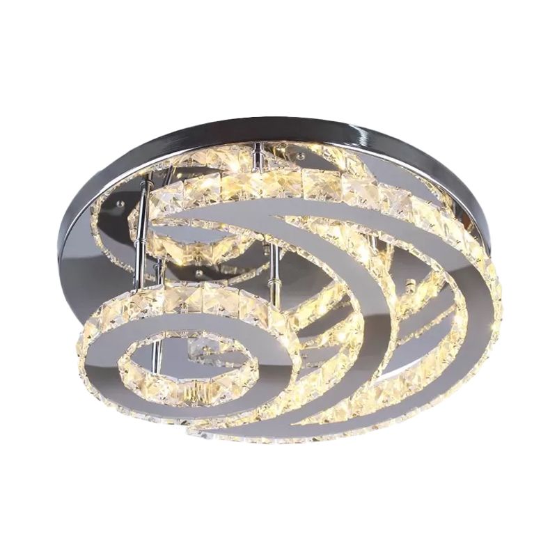 Modernist LED Flush Ceiling Light Chrome Moon Flush Mount Lighting with Clear Crystal Shade