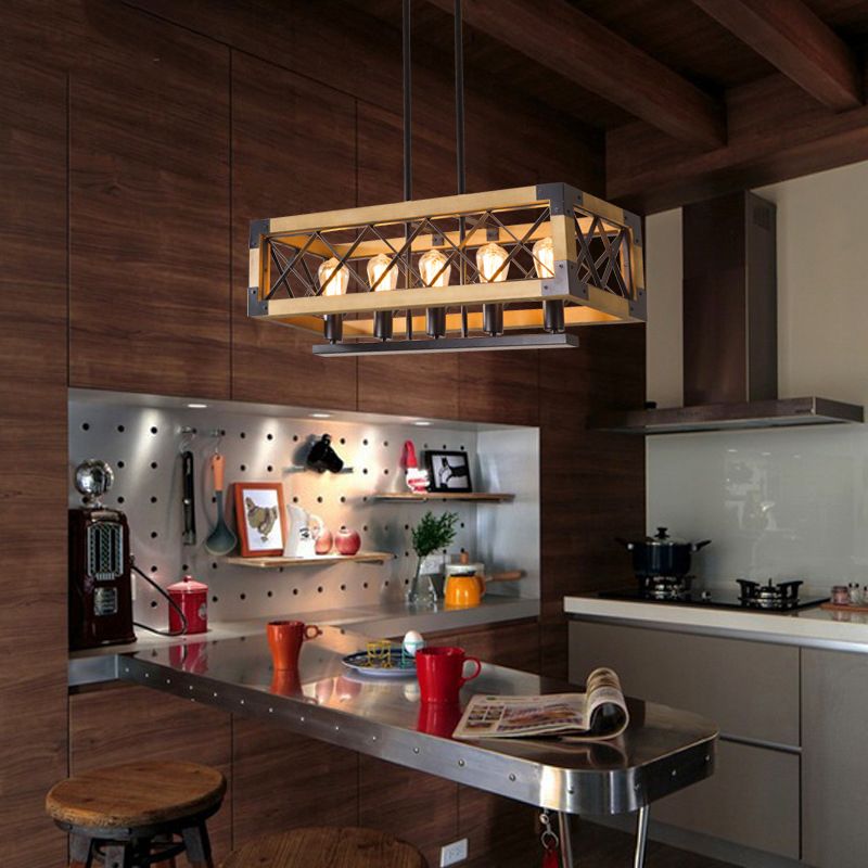 Industrial Style Rectangle Island Pendants 5-Light Metal Pendant Lights for Dining Room