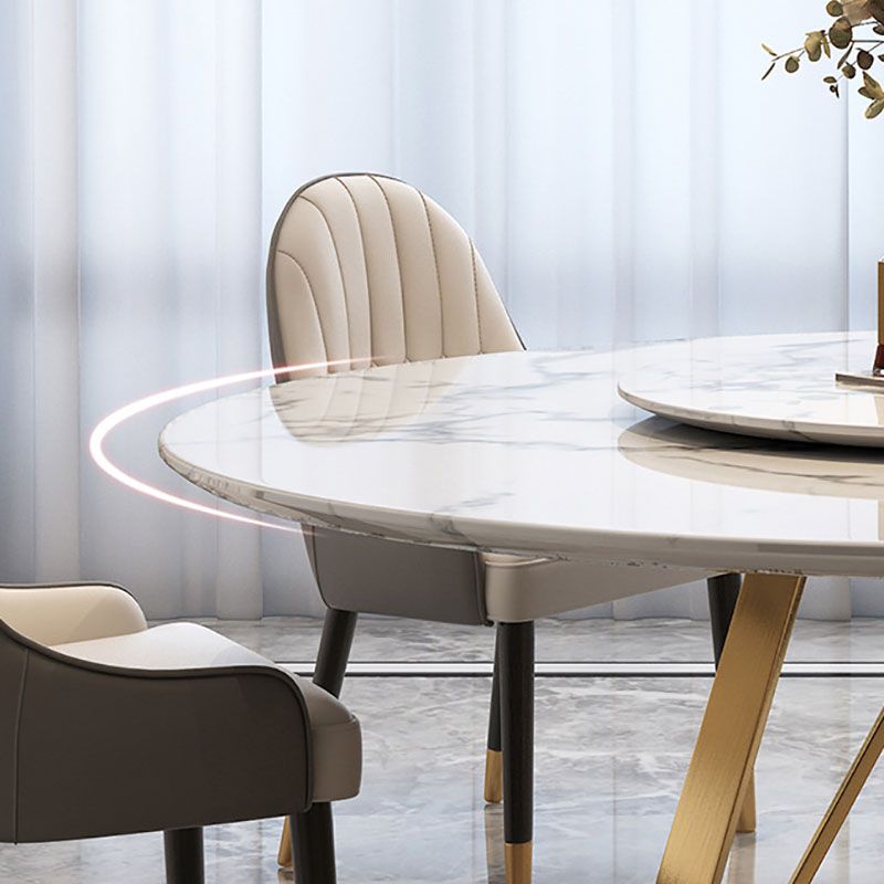 Stone Top Dining Table Traditional Luxury Table with Gold Pedestal Base