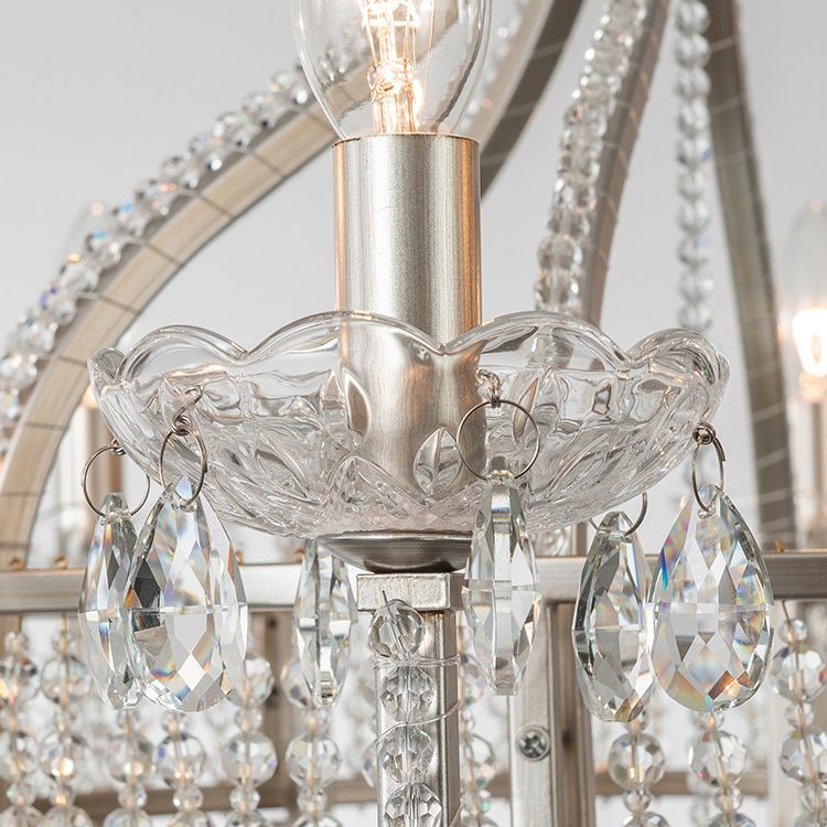 Silver Globe-Like Chandelier Luxury Modern Crystal Hanging Light for Dining Room