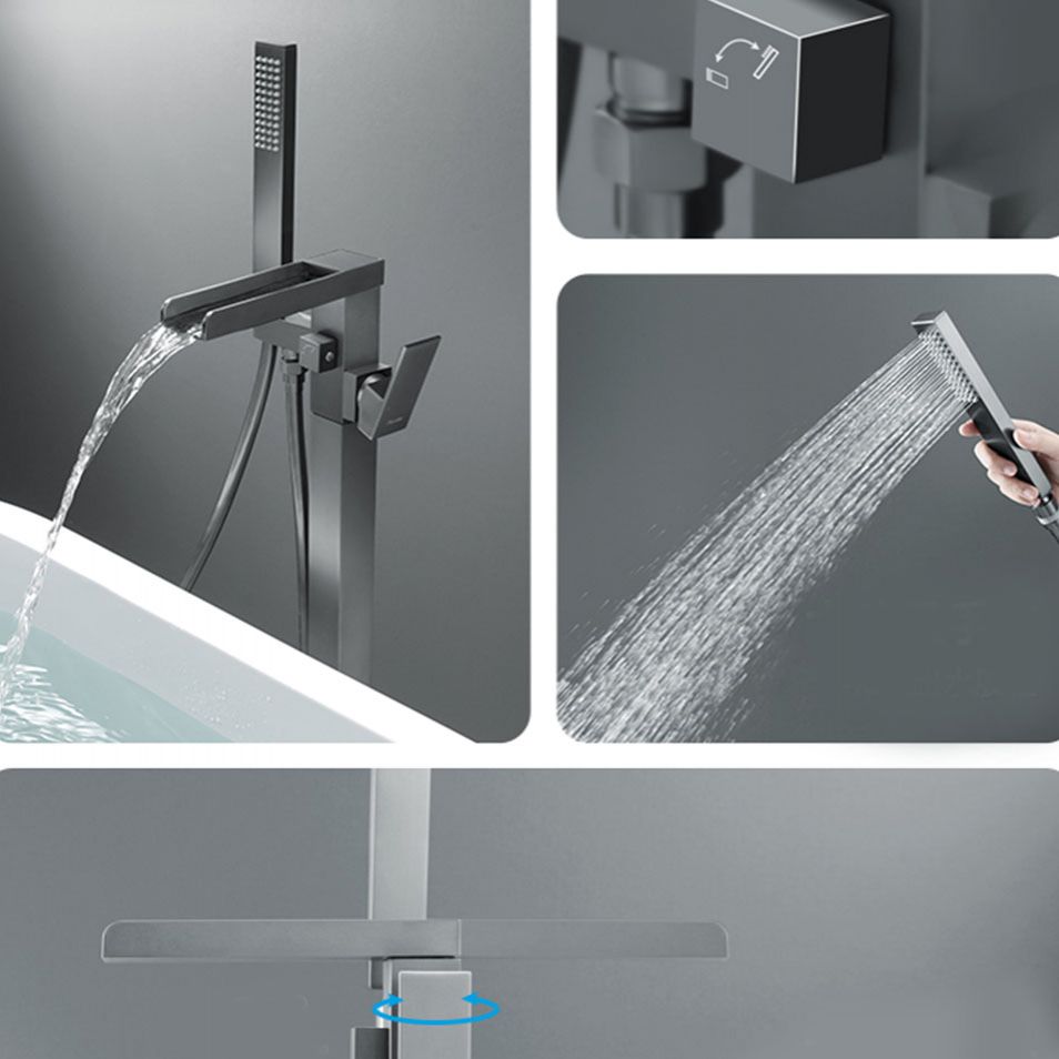 Floor Mounted Metal Freestanding Tub Filler Single Handle Waterfall Freestanding Faucet