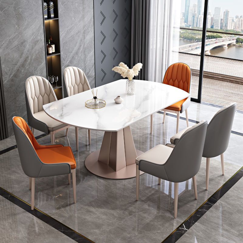 Modern Pedestal Casual Dining Table Round Dining Table with Stainless Steel Base