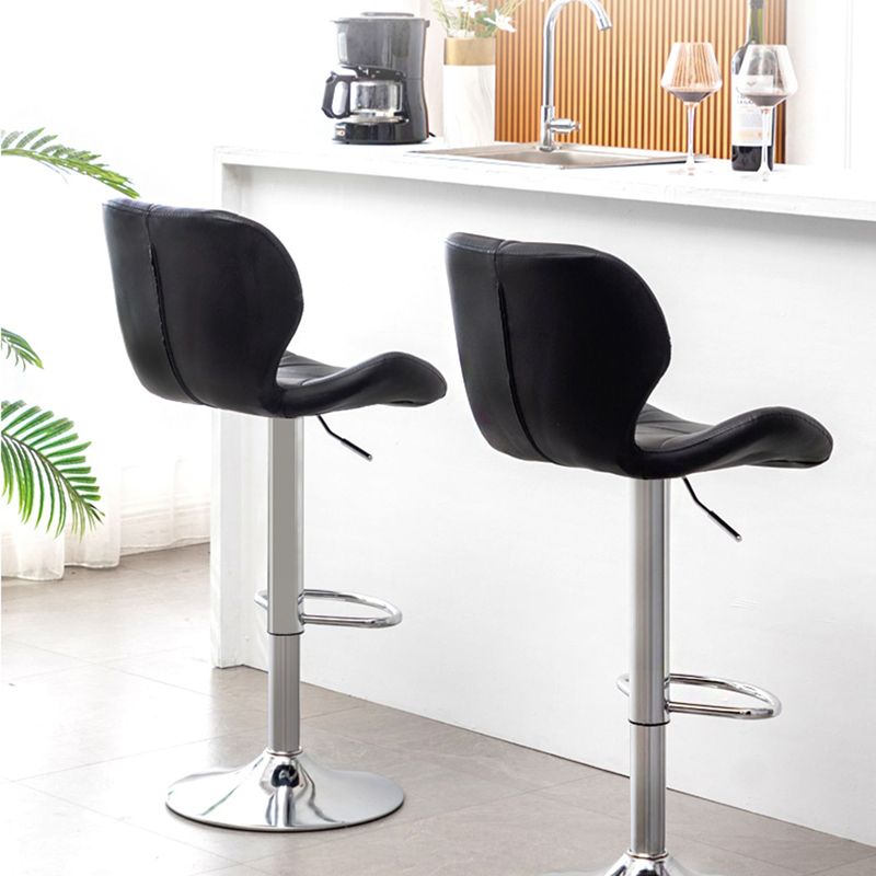 Contemporary Metal Barstool Faux Leather Footrest Adjustable Counter Stool for Home