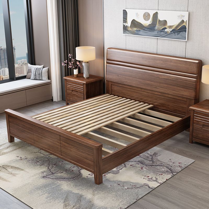 42.5" Traditional Solid Wood Bed, Low Profile Bed in Ash Walnut