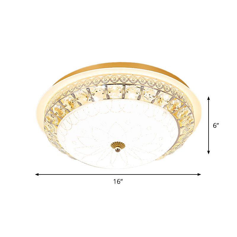 Simple Bowl Shaped Ceiling Lamp Crystal 16"/19.5" Wide LED Flush Mount Recessed Lighting in Gold
