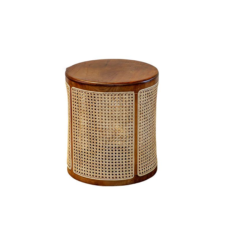 18.11" Tall Wood Round Top Side Table Drum Base End Table with Storage