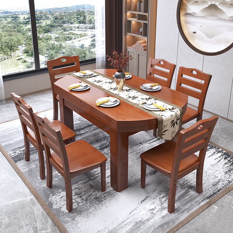 Contemporary Solid Wood Extendable Table Round Standard Dining Table for Kitchen