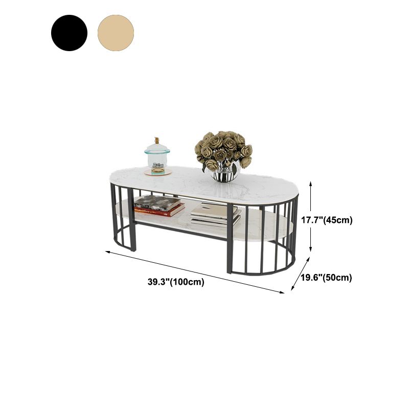 Glam Marble Top Coffee Cocktail Table with Oval Top and Iron Base