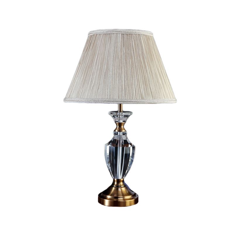 Lampada da comodino contemporanea a 1 testa da scrivania beige chiaro a svasatura ampia con paralume in tessuto