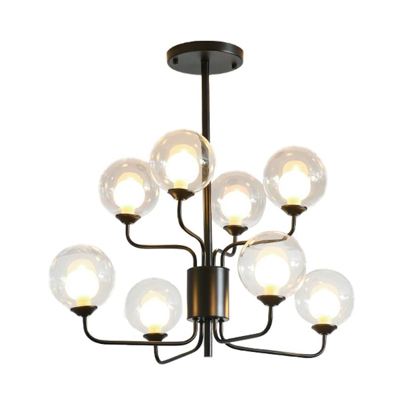 2-Tier Ball Clear Glass Chandelier with Radial Design Contemporary 8/12/18 Lights Black/Gold Hanging Light Fixture