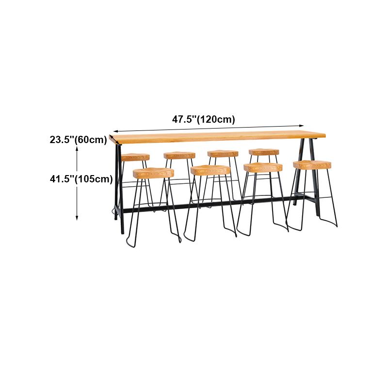 Light Brown Modern Style Bar Table in Solid Wood and Iron Cafe Bar Table, Only Table