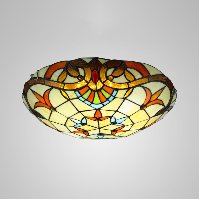 Beige Bowl Flush Light Classic Handcrafted Glass Massimale Flush Light con Ribbon Pattern