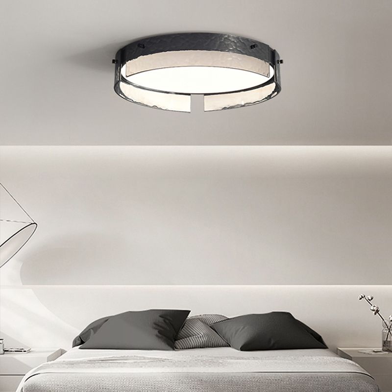 Modern Style Ceiling Mount Light LED Round Black with Glass Shade for Bedroom