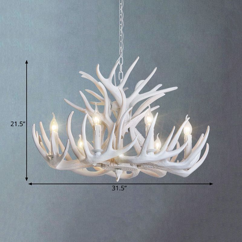 Éclairage de lustre en bois de fourloir blanc Résine rustique 21,5 "/25.5" /27,5 "de large 9/12 têtes de salon