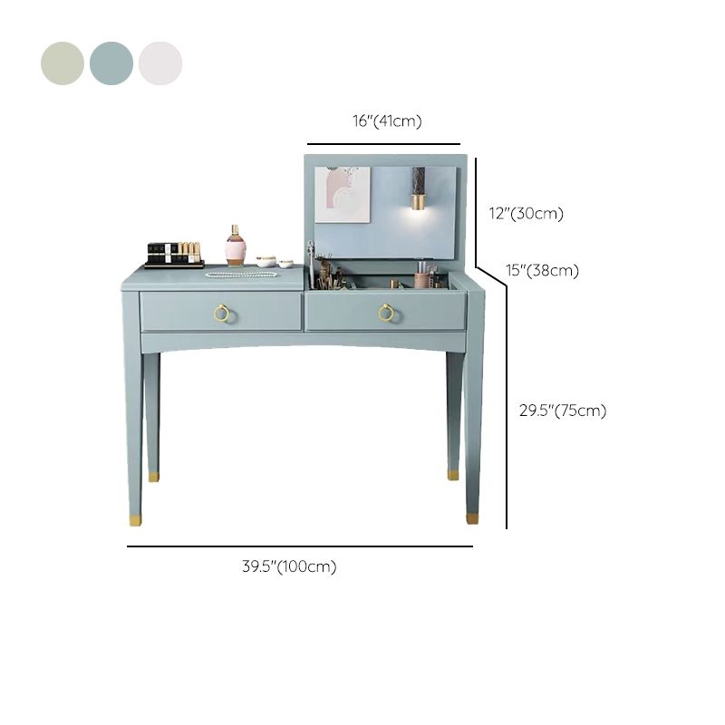 29.52" H Solid Wood Dressing Table Flip-top Makeup Vanity with Mirror
