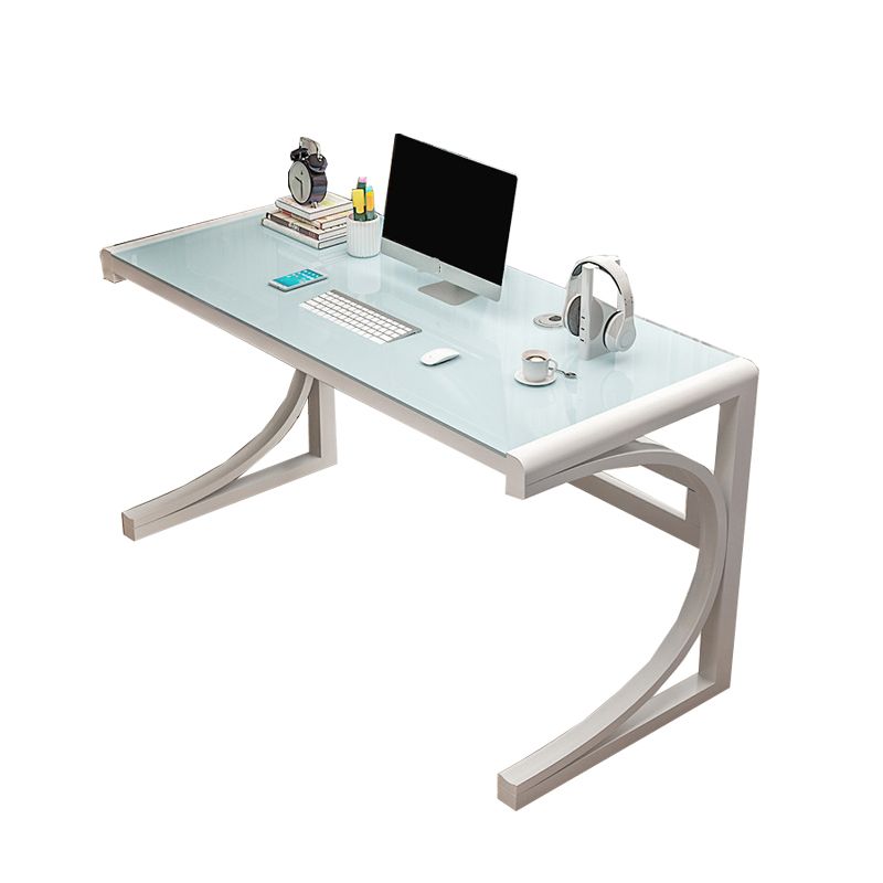 Rectangular Contemporary Computer Desk Glass Office Desk with Monitor Stand