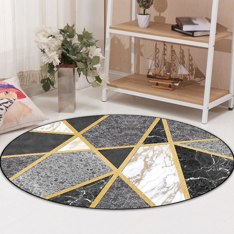 Zwart modern tapijt polypropyleenmarmeren oppervlak en geometriepatroon tapijt Petvriendelijk wasbaar Wasbaar Non-slip gebied Rug voor salon