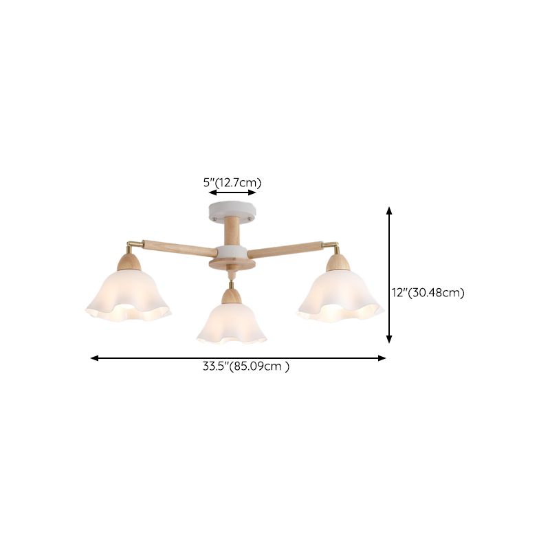 Modern Wooden Semi Mount Lighting Glass Shade Semi Flush for Living Room