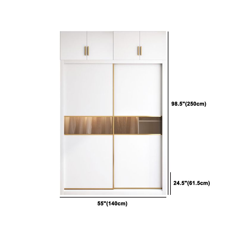 White Sliding Wardrobe Cabinet Engineered Wood Wardrobe Armoire