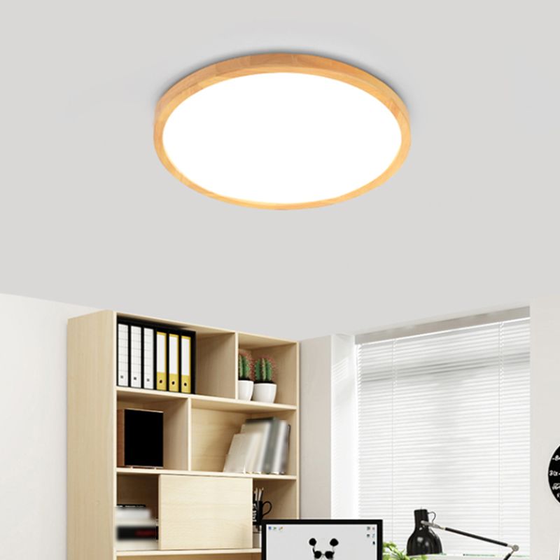 Wood Round Flush Mount Ceiling Light Modern 1 Light Flush Mounted Ceiling Fixture in Brown