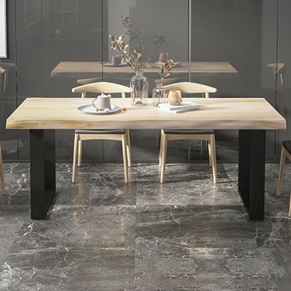 Table à manger en bois massif rectangle avec base en métal et double piédestal pour restaurant