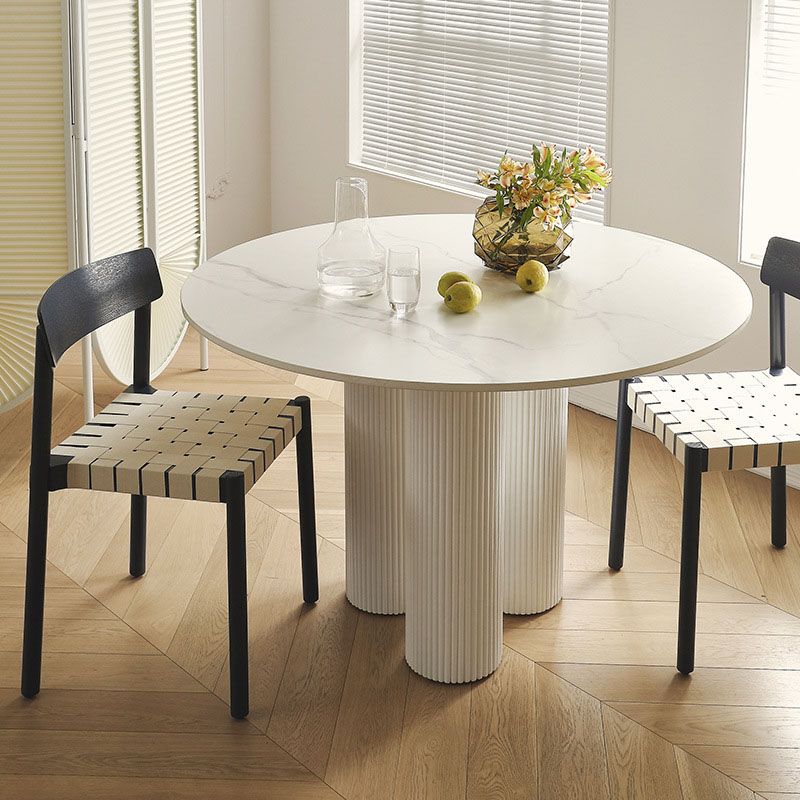 Contemporary Round Dinette Table Sintered Stone and Solid Wood Top Table