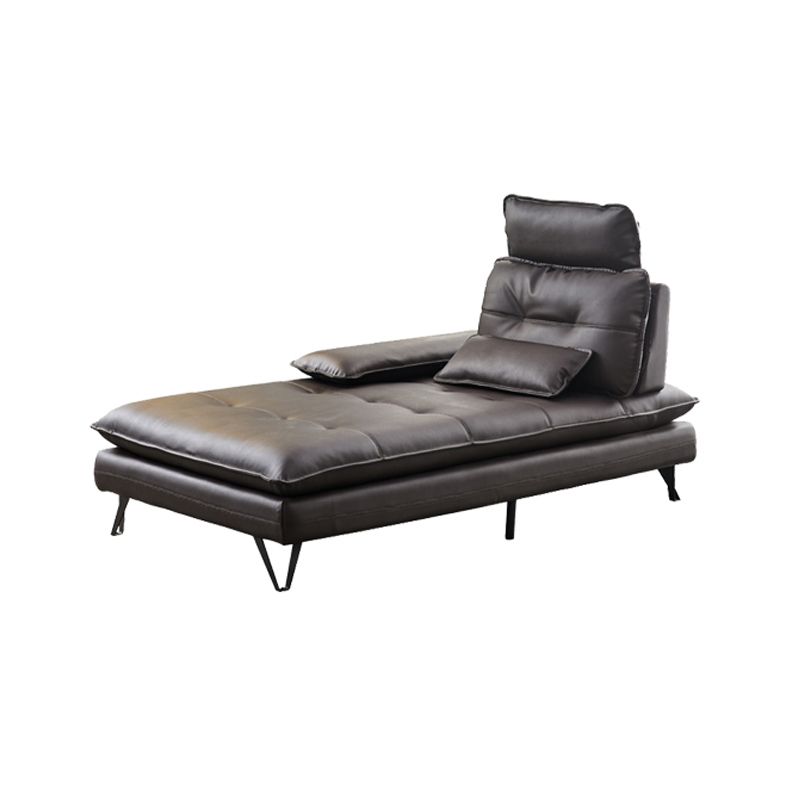 Living Room Black Leather Chaise Pillow Top Arms Modern Chaise Lounge
