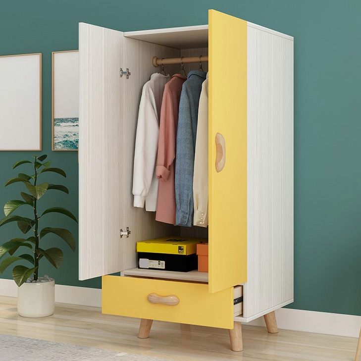 Matte Finish Cabinet with Clothes Rail Modern Hinged Door Wardrobe for Home