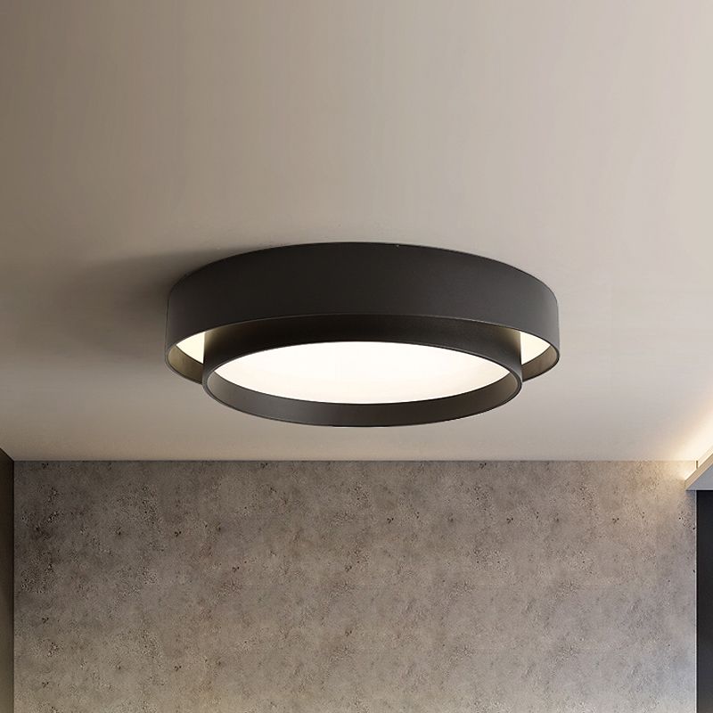 16"/19.5" Wide Simple LED Flush Mount Acrylic White/Black Layered Circle Ceiling Light Fixture in Warm/White Light